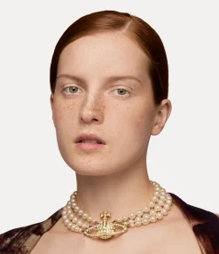 Three Row Pearl Bas Relief Choker