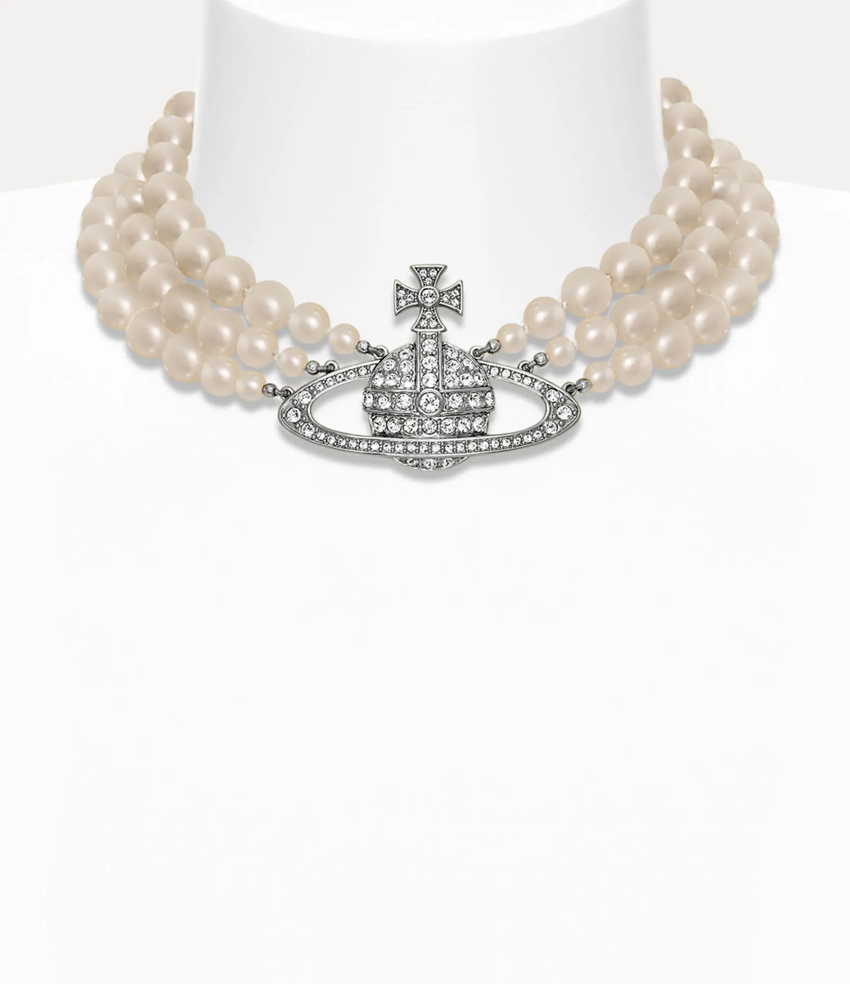 Three Row Pearl Bas Relief Choker